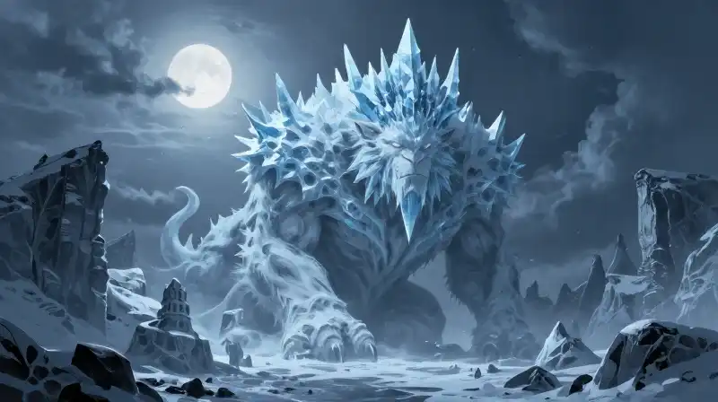 A colossal frost giant wearing a jagged ice crown